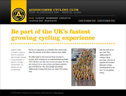 Screenshot of Addiscombe Cycling Club homepage